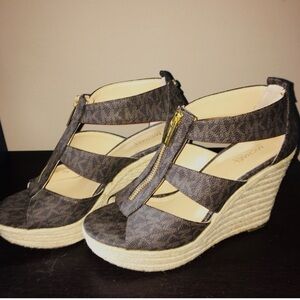 Michael Kors Brown Wedges with Gold Zipper